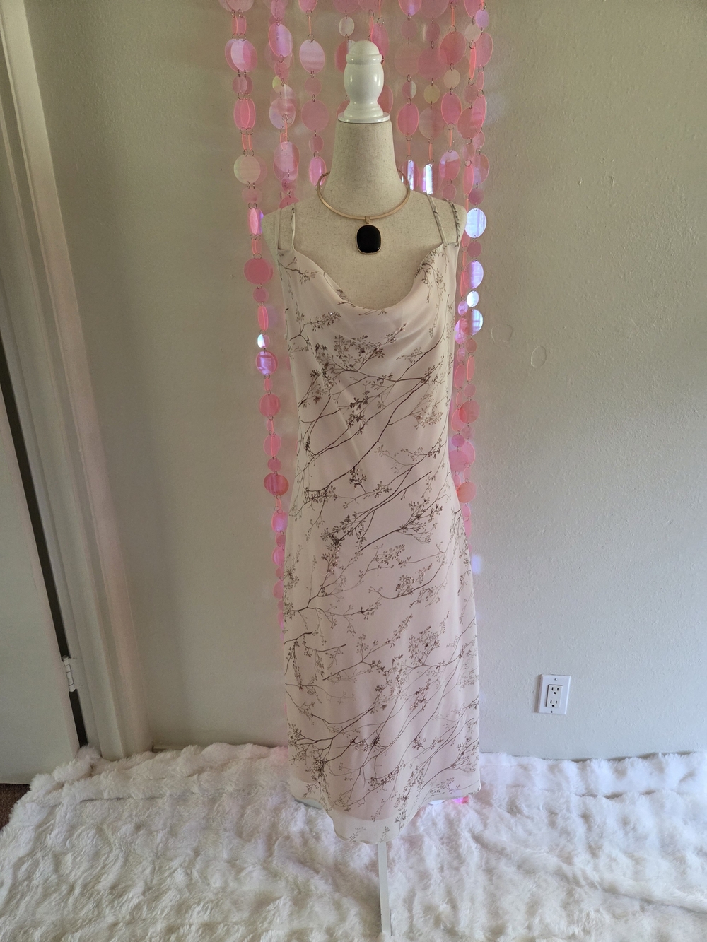New York & Company Light Pink Floral Slip Midi Dress